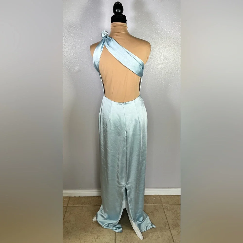 Baby Blue satin one shoulder open back long gown S wedding guest gala formal - Picture 7 of 15